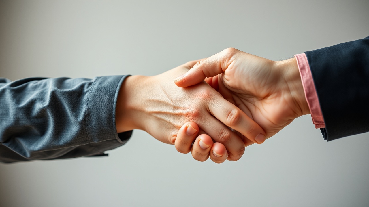 A close-up of hands reaching out to shake, symbolizing partnership.