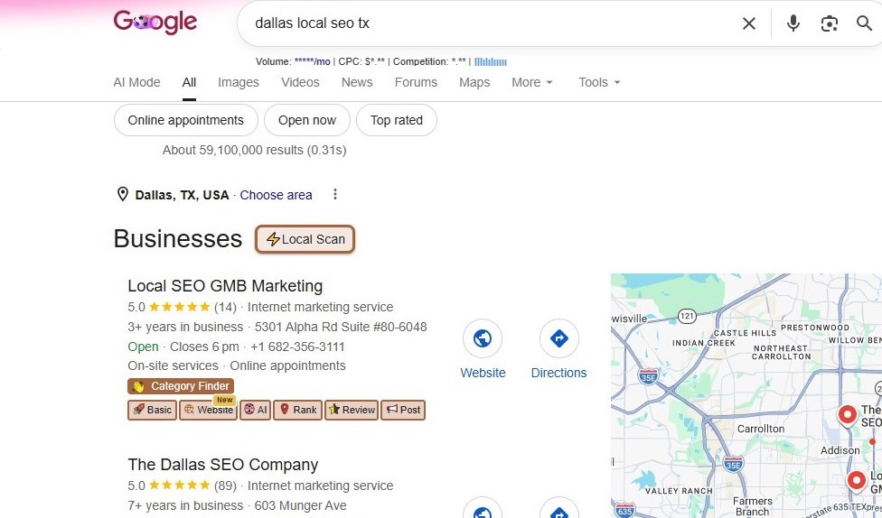 Google Business Profile optimization of Local SEO GMB Marketing in Dallas
